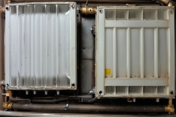 Dirty heating system components before cleaning