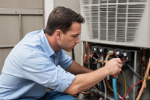 Professional HVAC technician working on heating equipment