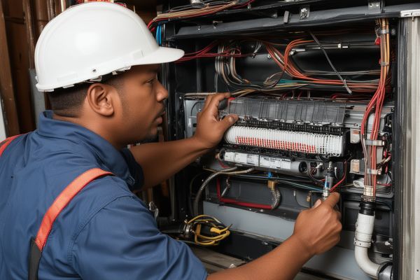 Heating technicians working together on service call