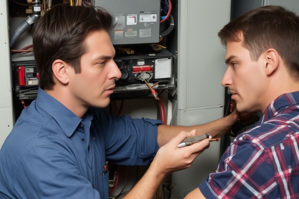 Emergency heating repair technician working on furnace
