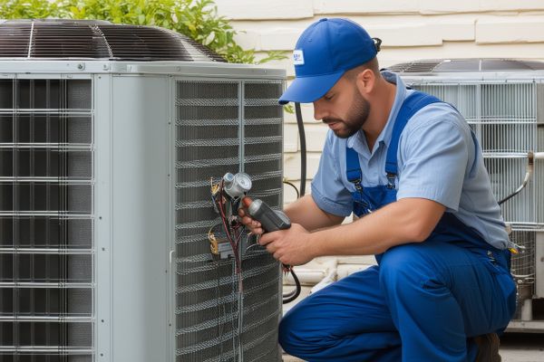 Emergency HVAC service technician responding to call
