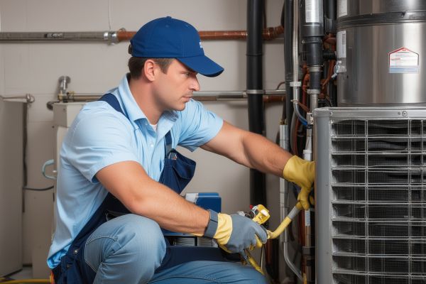 Professional HVAC technician cleaning furnace equipment