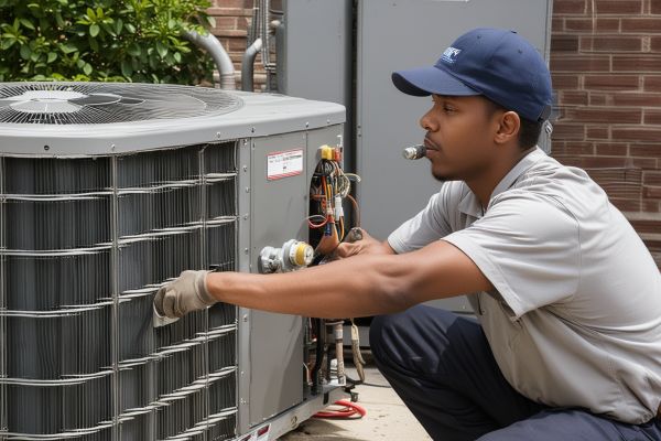HVAC technician performing routine maintenance